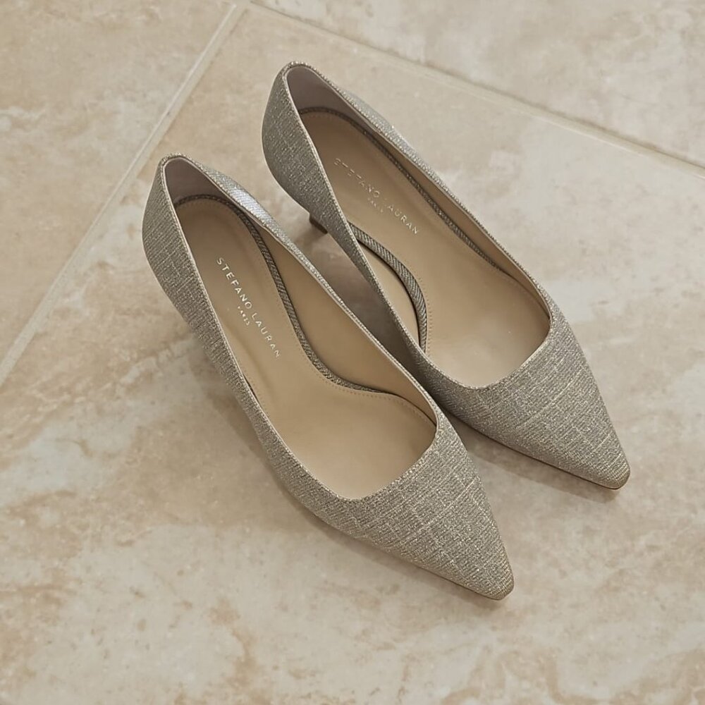 Gold two inch heels, worn once